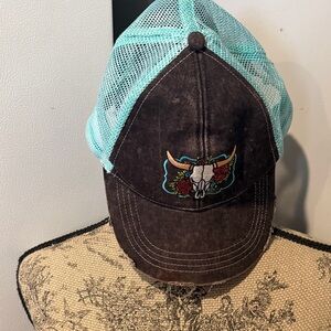 Shyanne Turquoise Mesh Back Brown Strapback Trucker Hat